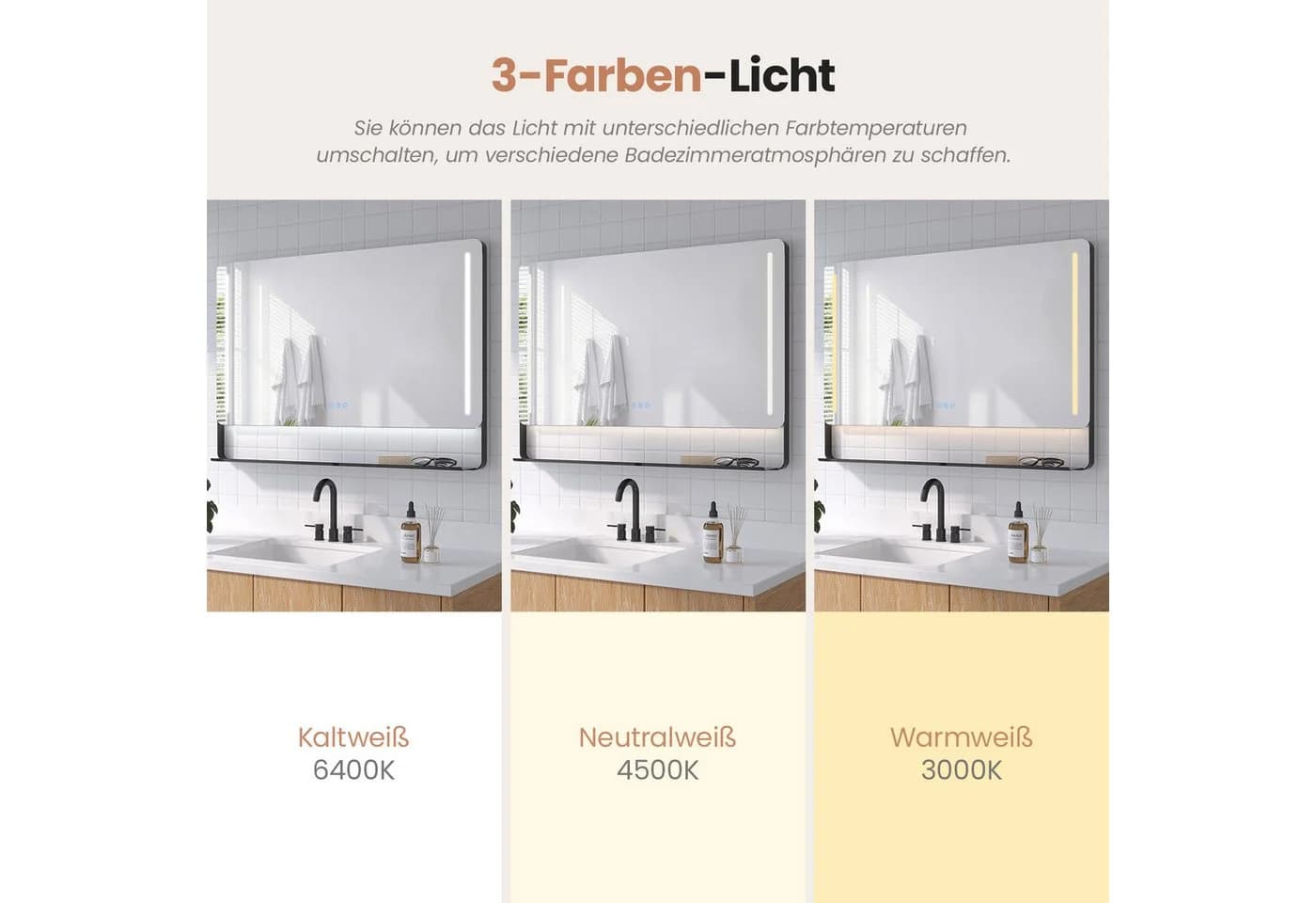 AQUABATOS LED Badspiegel mit Ablage und Anti-Beschlag Schwarz - Bild 5