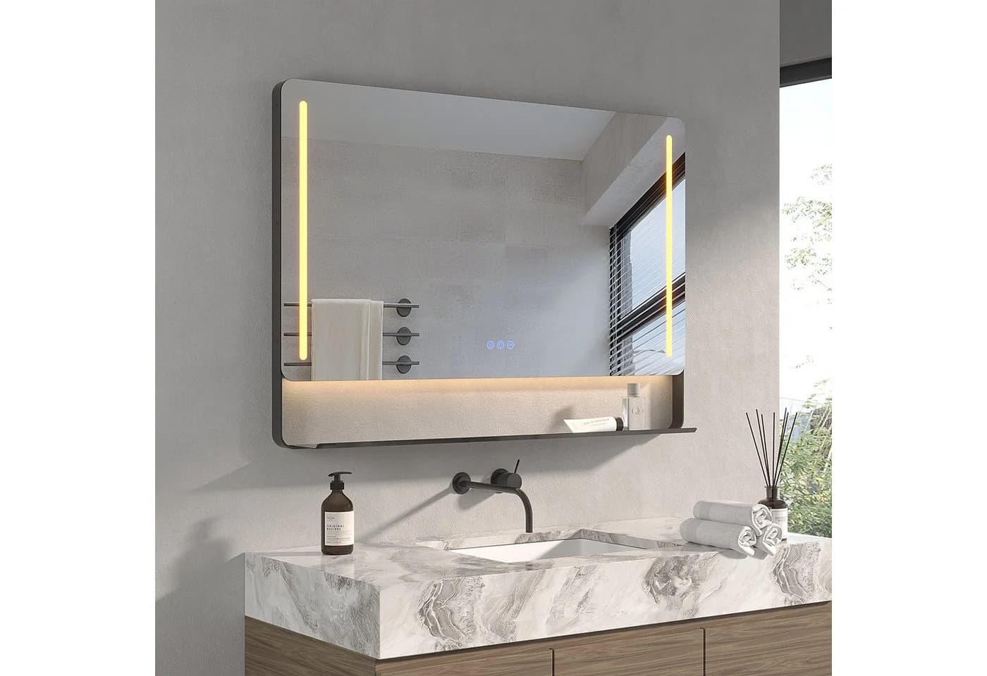 AQUABATOS Badspiegel mit LED, Ablage, Touch, Schwarz Matt - Bild 4