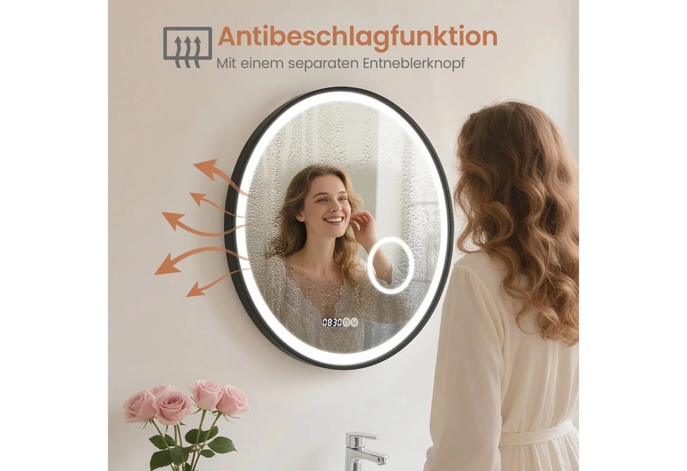 AQUABATOS Badspiegel Rund LED Beleuchtung 3-fach-Vergrößerung Kosmetikspiegel - Bild 4