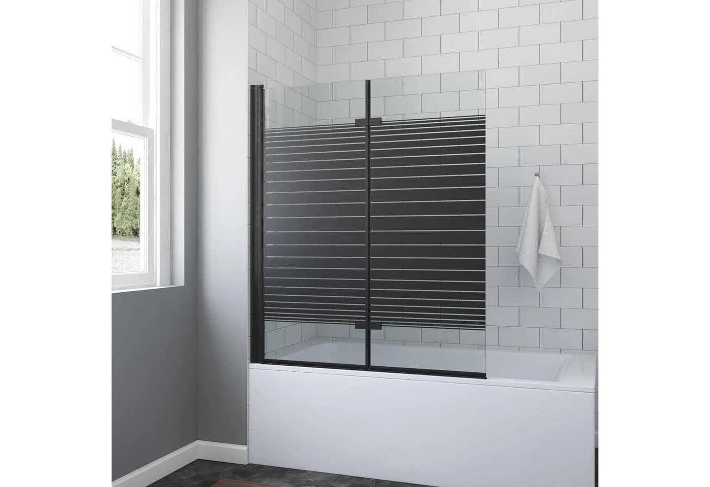 AQUABATOS Badewannenfaltwand 2-teilig 120x140 cm Sicherheitsglas schwarz - Bild 2