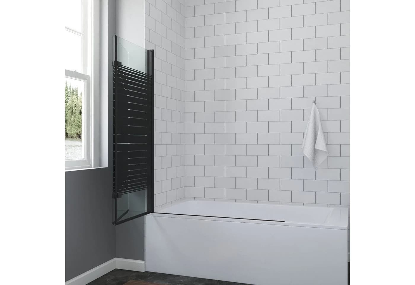 AQUABATOS Badewannenfaltwand 2-teilig 120x140 cm Sicherheitsglas schwarz - Bild 3