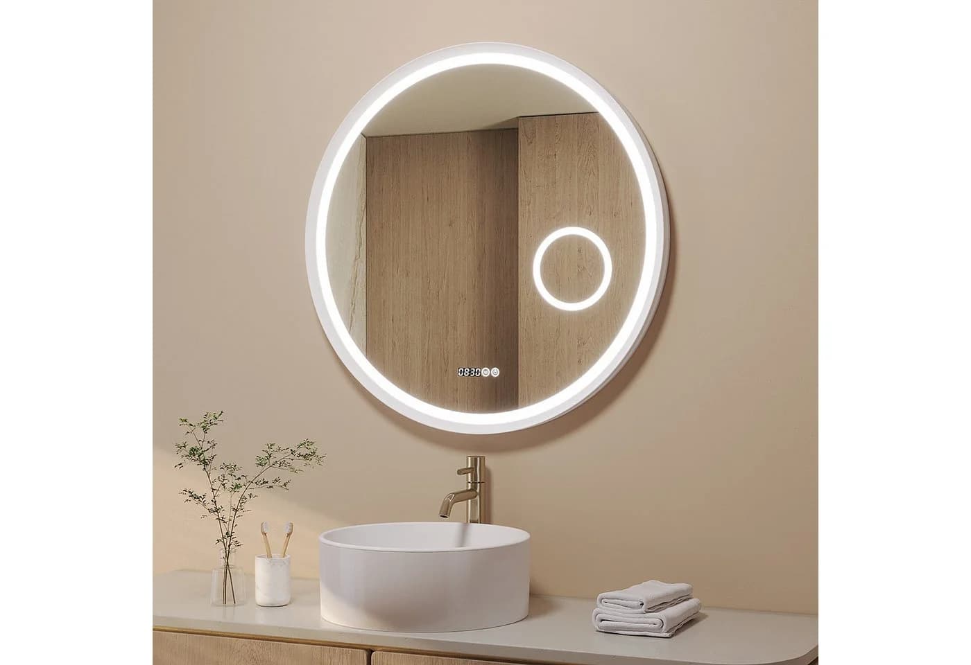 AQUABATOS Badspiegel Rund LED Beleuchtung 80 cm Wandspiegel