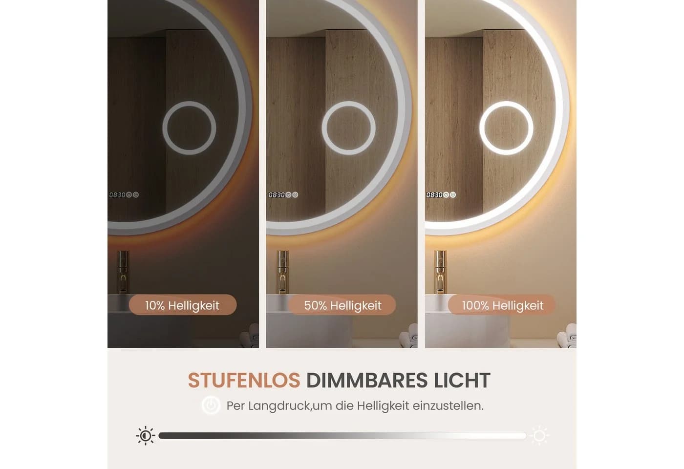 AQUABATOS Badspiegel Rund LED Beleuchtung 80 cm Wandspiegel - Bild 5