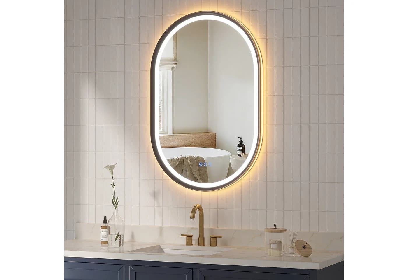 AQUABATOS Badspiegel Oval mit LED Beleuchtung Dimmbar Schwarz - Bild 2
