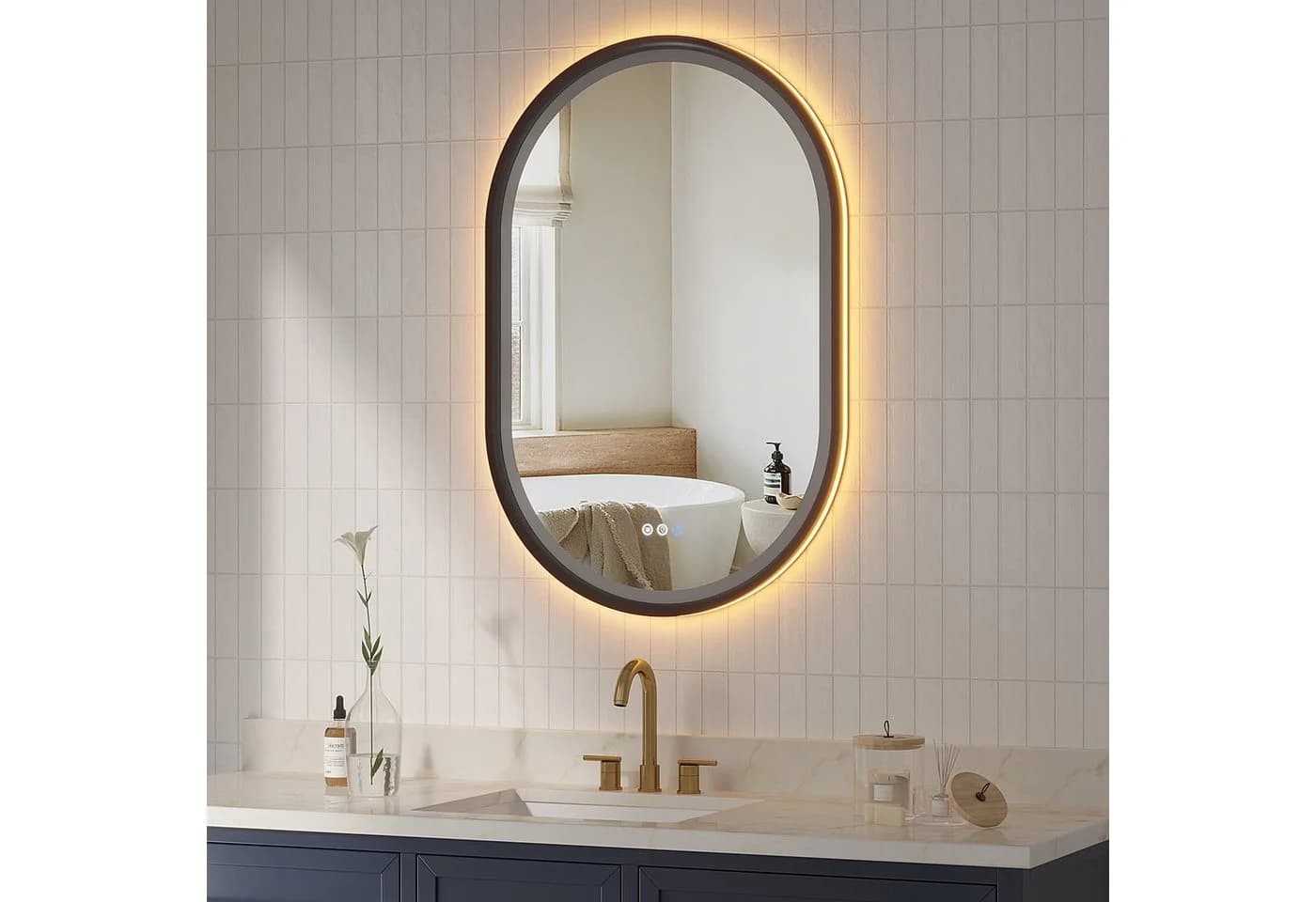 AQUABATOS Badspiegel Oval mit LED Beleuchtung Dimmbar Schwarz - Bild 3