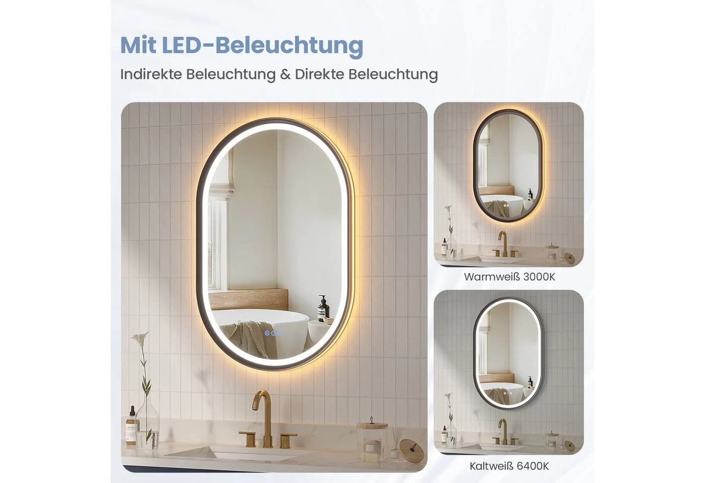 AQUABATOS Badspiegel Oval mit LED Beleuchtung Dimmbar Schwarz - Bild 4