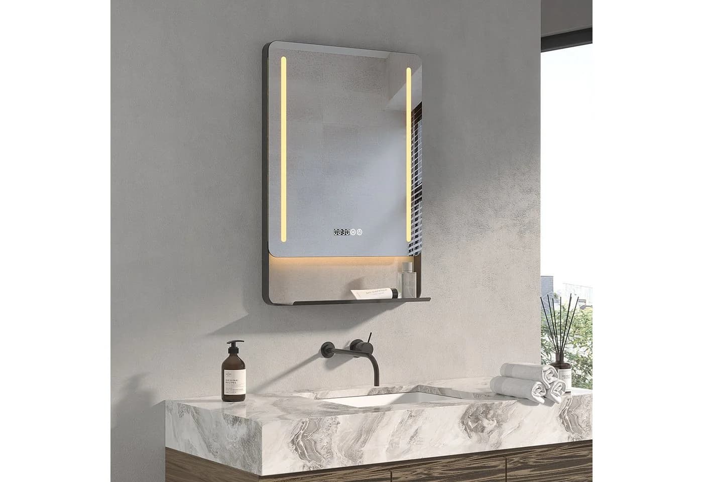 AQUABATOS Badspiegel mit LED-Beleuchtung & Ablage, Schwarz, Modern - Bild 4