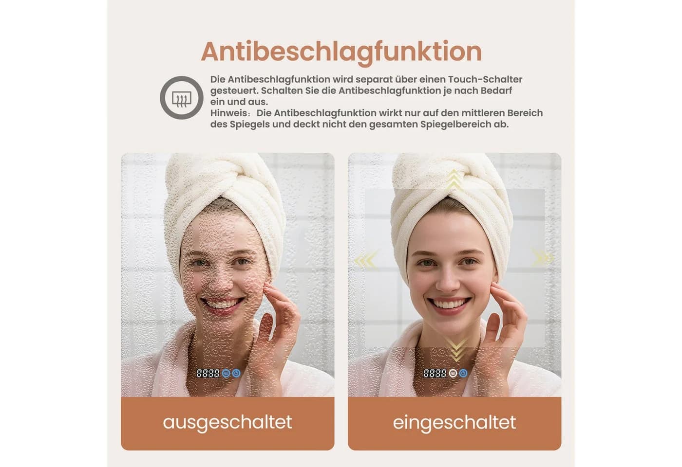 AQUABATOS LED Badspiegel mit Beleuchtung, Ablage & Uhr, Schwarz - Bild 5