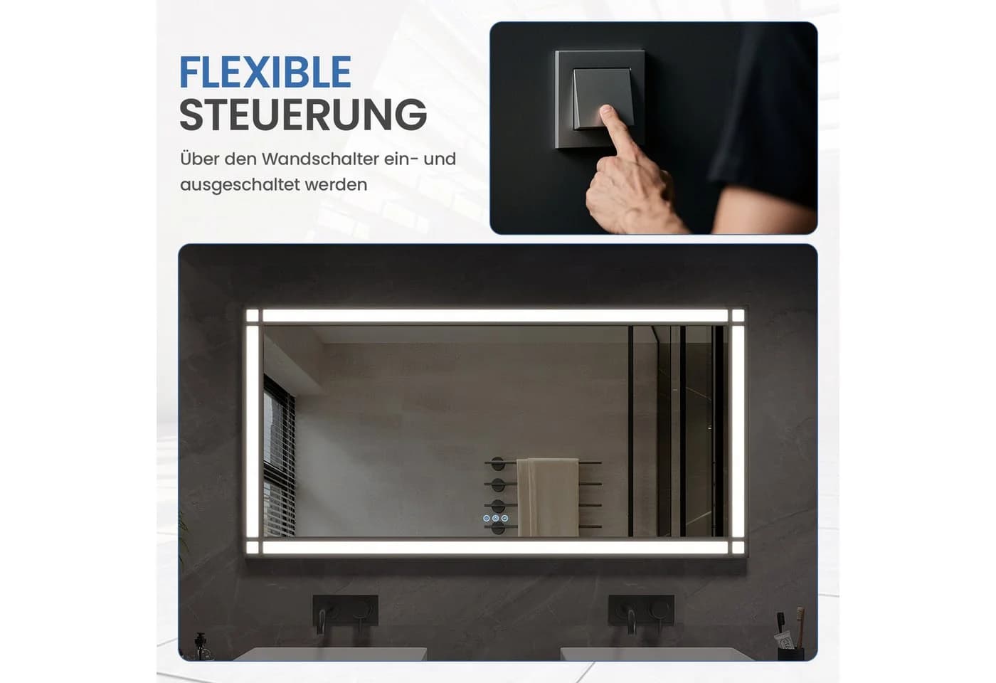 AQUABATOS Badspiegel mit LED-Beleuchtung mattschwarz - Bild 5