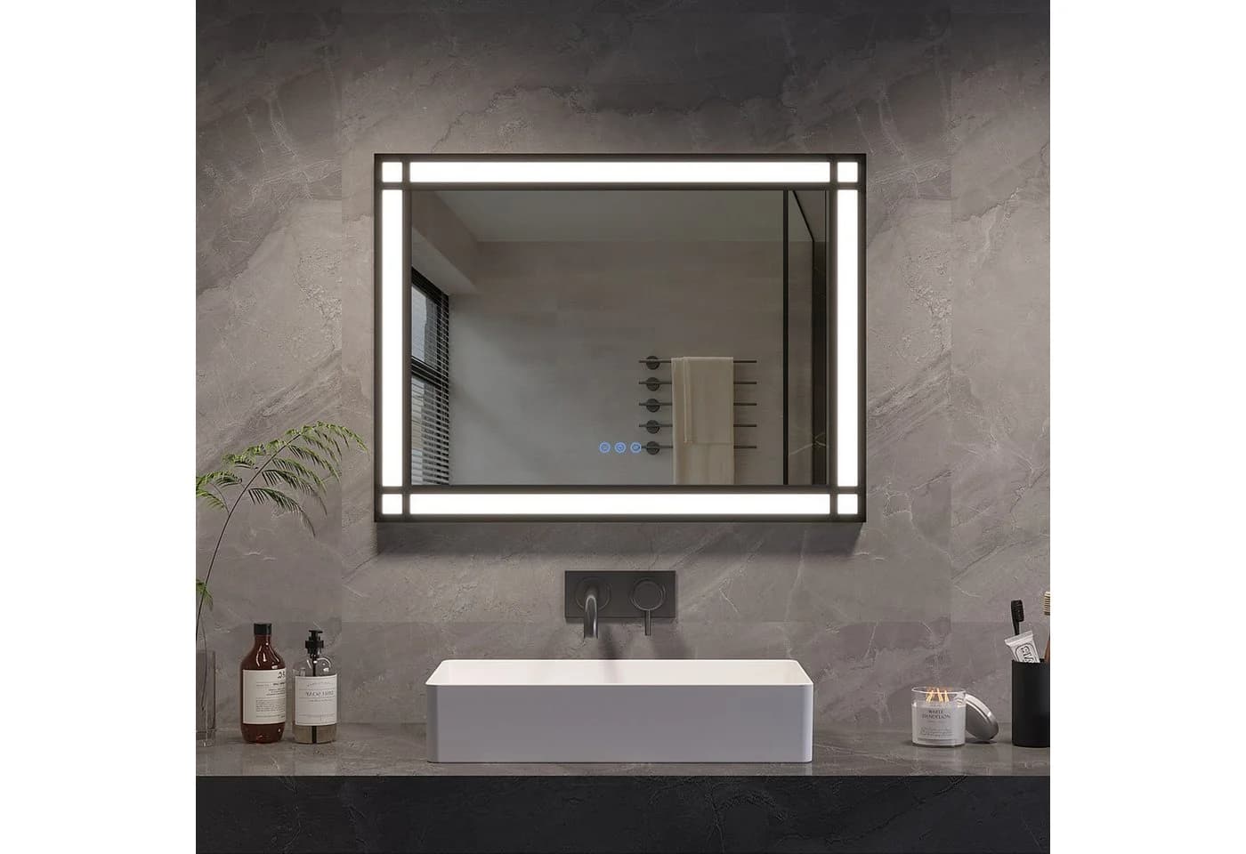 AQUABATOS Badspiegel mit LED-Beleuchtung, Antibeschlag, Dimmbar, Schwarz - Bild 2