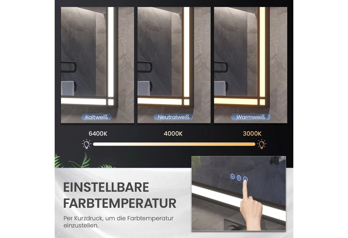 AQUABATOS LED Badspiegel mit Beleuchtung 3 Lichtfarben Touch - Bild 4