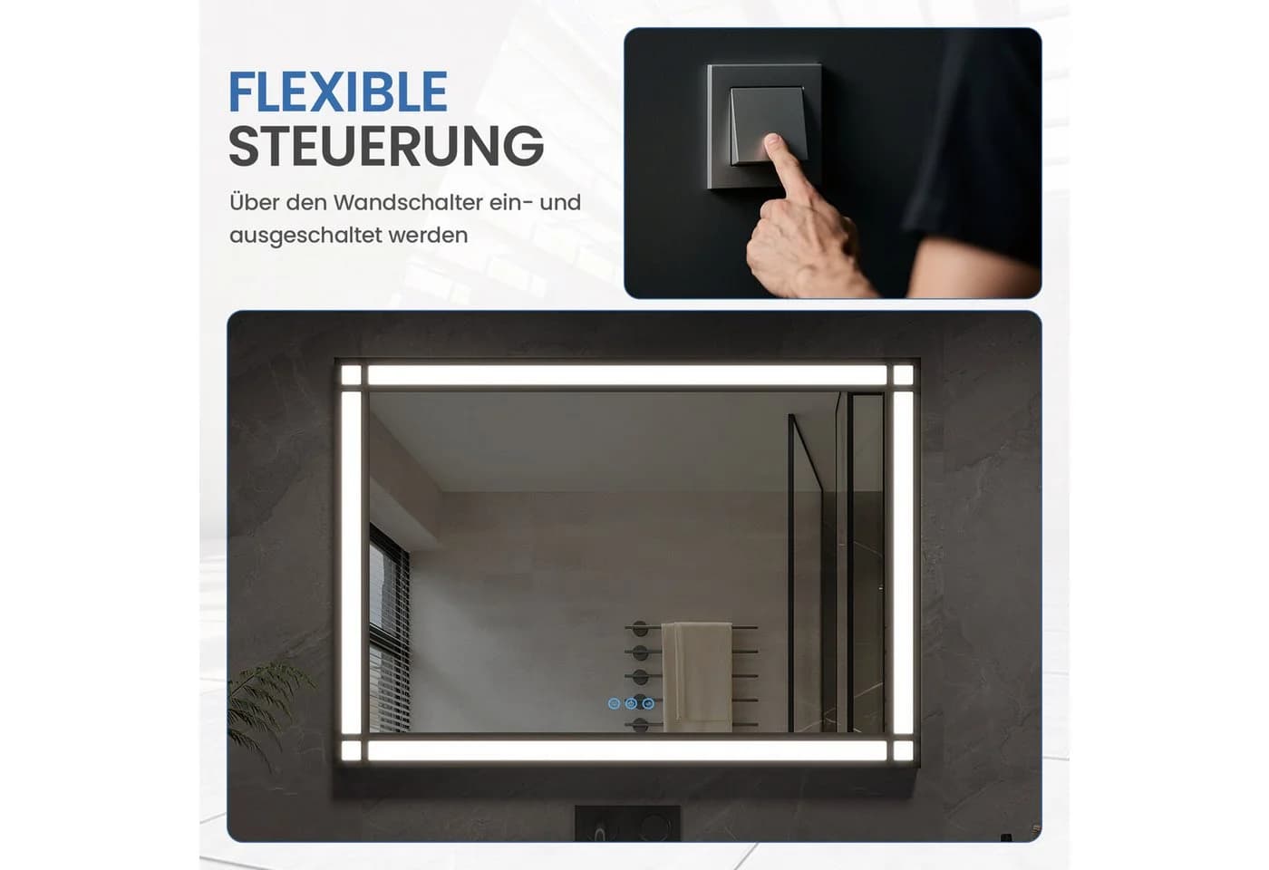 AQUABATOS LED Badspiegel mit Beleuchtung 3 Lichtfarben Touch - Bild 5