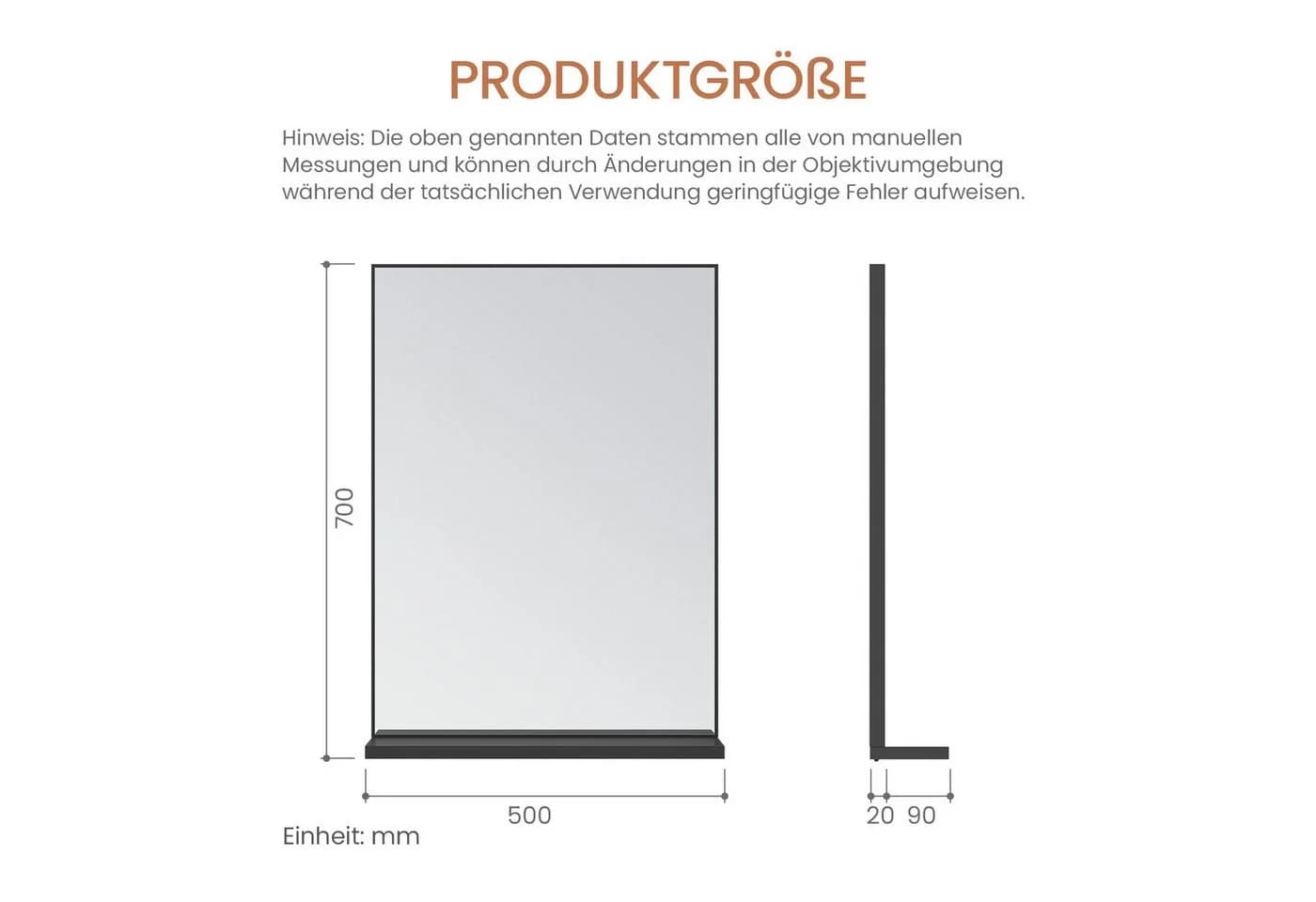 AQUALAVOS Badspiegel mit Ablage Aluminiumrahmen Schwarz matt - Bild 5