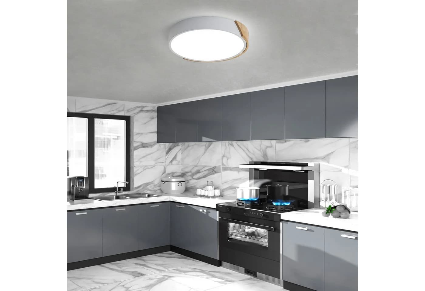 Riserva LED Deckenleuchte 24W rund 30cm Weiß Holzoptik - Bild 3