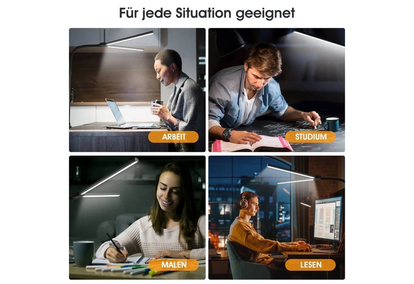 oyajia Schreibtischlampe Dimmbar LED 80cm Doppelkopf Klemmbar Home Office - Bild 5