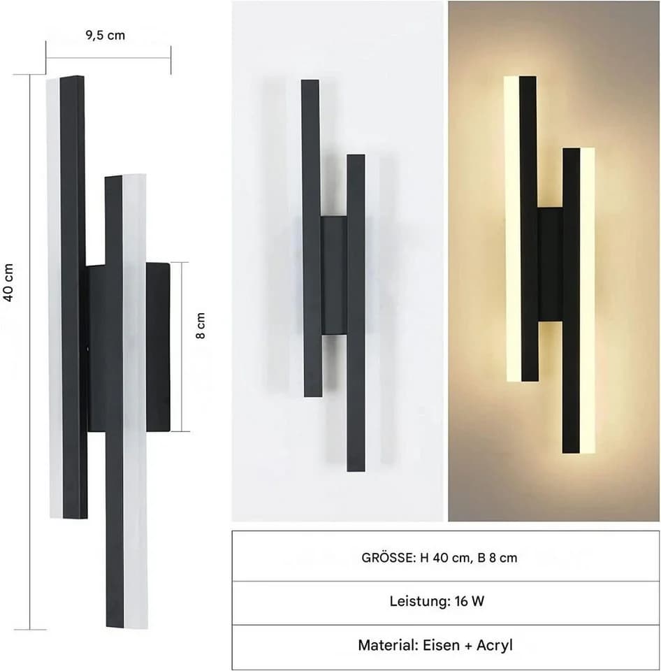 Riserva LED Wandleuchte Schwarz 16W Warmweiß