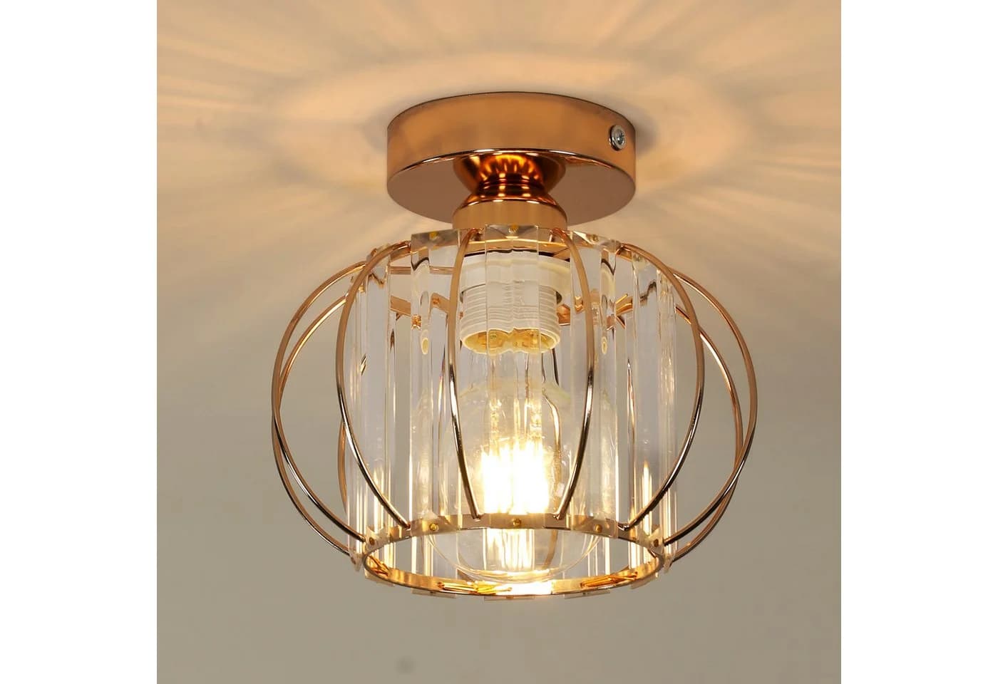 Goeco Goldene Kristall-Deckenleuchte Kronleuchter Retro-Stil E27-Fassung - Bild 3