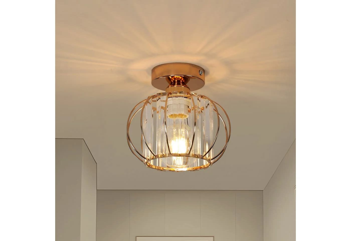 Goeco Goldene Kristall-Deckenleuchte Kronleuchter Retro-Stil E27-Fassung - Bild 4