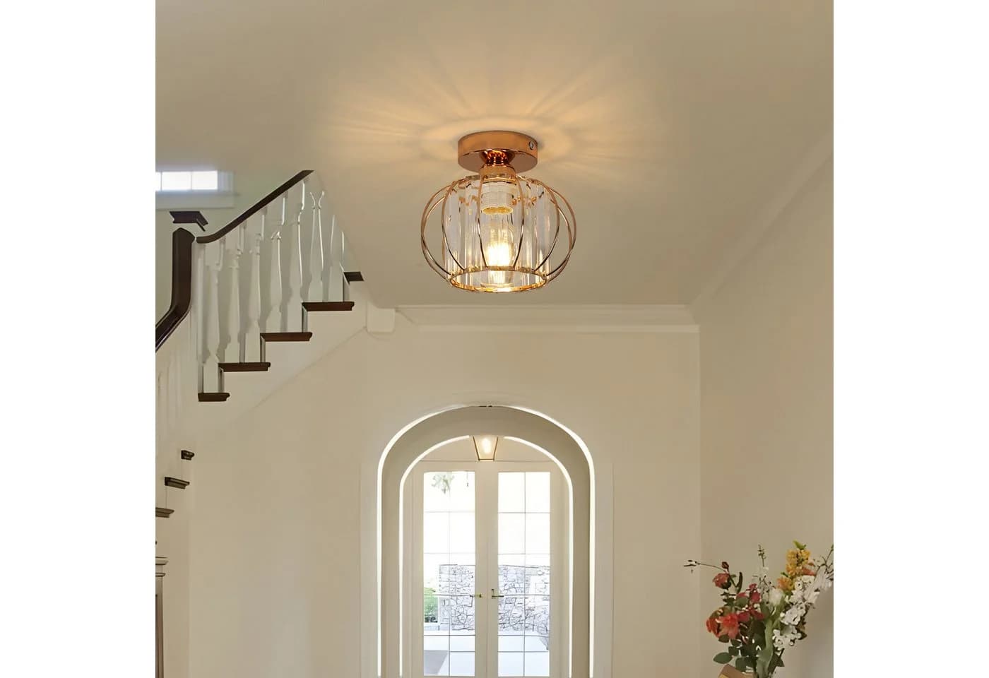 Goeco Goldene Kristall-Deckenleuchte Kronleuchter Retro-Stil E27-Fassung - Bild 5