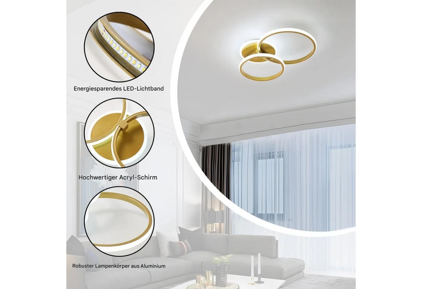 Riserva Deckenleuchte Goldene LED Deckenlampe mit Farbtemperaturwahl