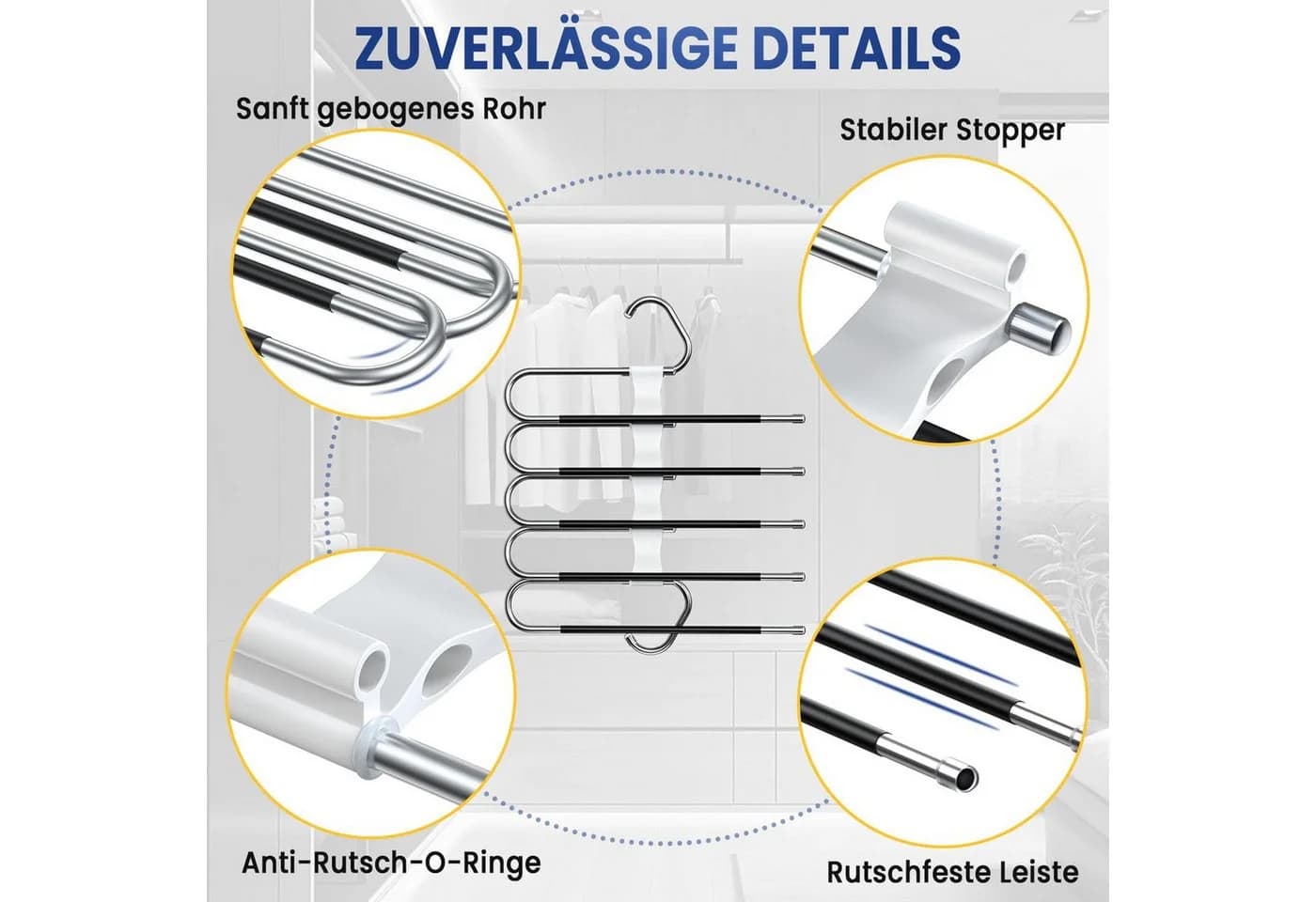 AIMAX Mehrfach-Kleiderbügel 4er Set Silber Faltbar - Bild 5