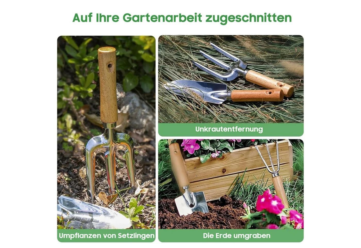 SURFOU Gartenpflege-Set 9tlg. Buchenholz Edelstahl mit Tasche - Bild 5