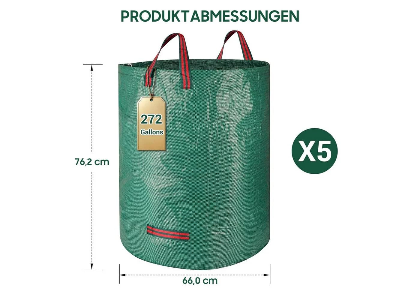 SURFOU Gartensack 5er Pack 272L Dunkelgrün - Bild 5