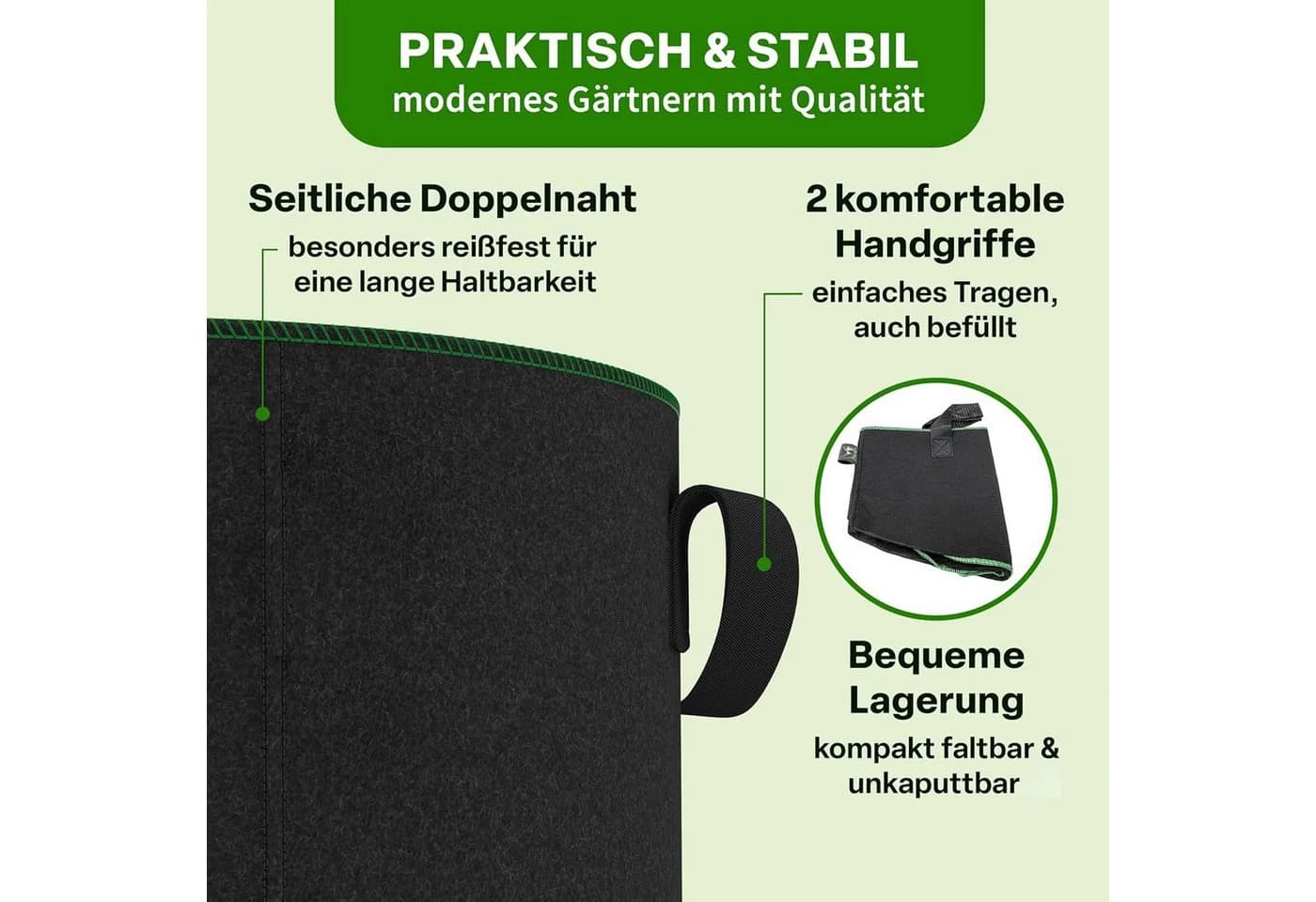 AIMAX Pflanzsack 10er-Set 22L Schwarz PP-Vlies mit Griffen - Bild 3
