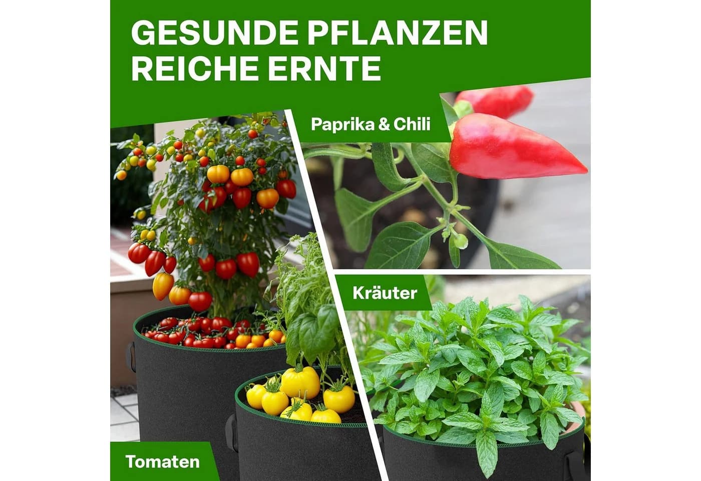 AIMAX Pflanzsack 10er-Set 22L Schwarz PP-Vlies mit Griffen - Bild 4