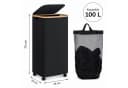AIMAX Faltbarer Wäschekorb 100L mit Deckel, Rollen & Bambusgriffe Schwarz Bild 4