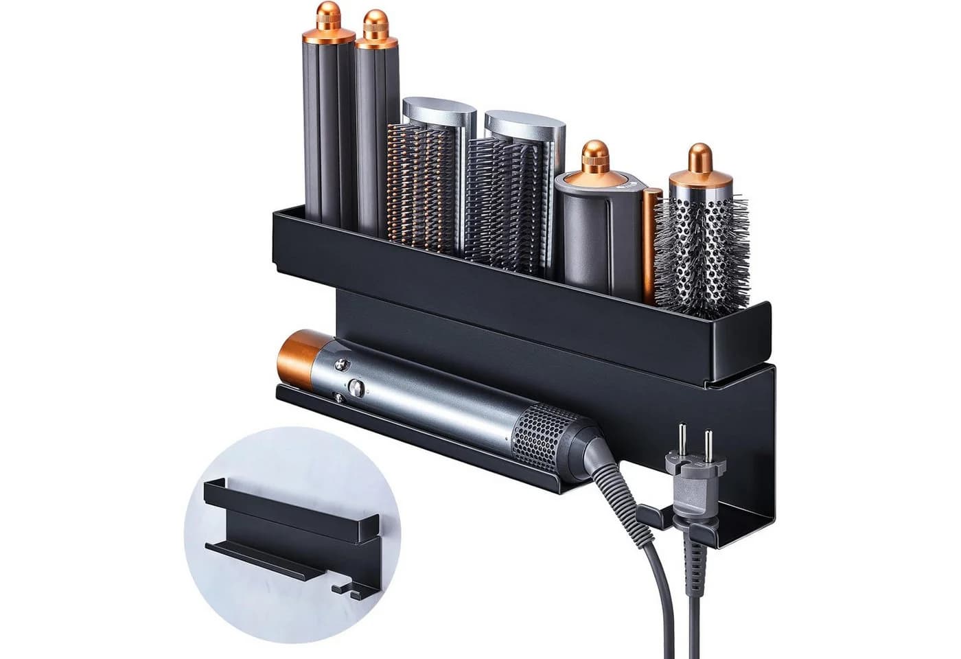 SURFOU Haartrocknerhalter Wandhalterung Schwarz Aluminium - Bild 2