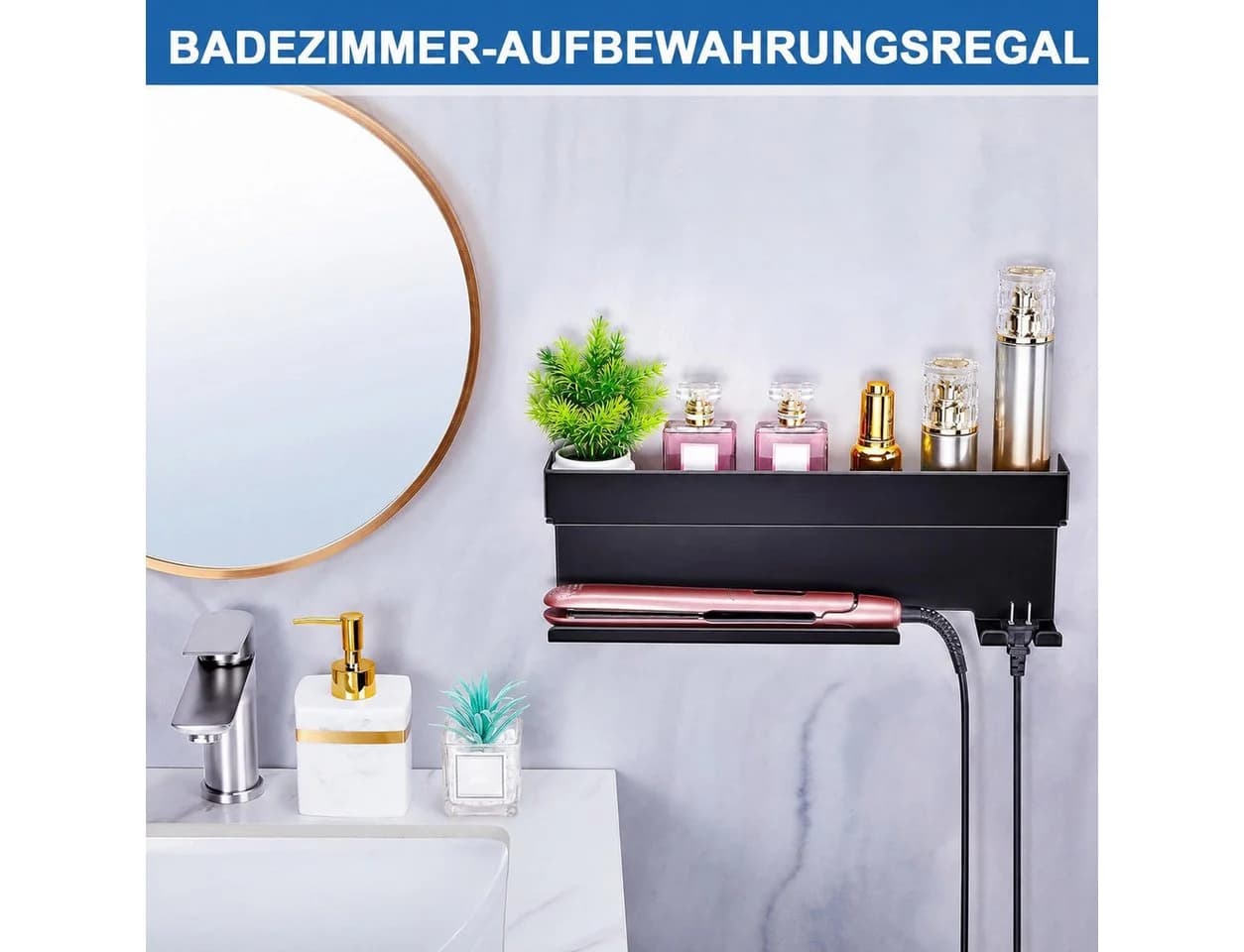 SURFOU Haartrocknerhalter Wandhalterung Schwarz Aluminium - Bild 3
