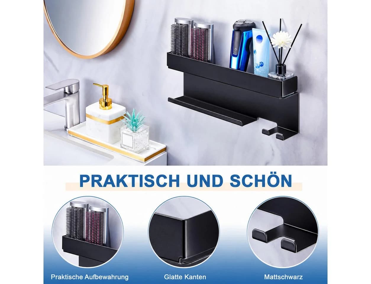 SURFOU Haartrocknerhalter Wandhalterung Schwarz Aluminium - Bild 4