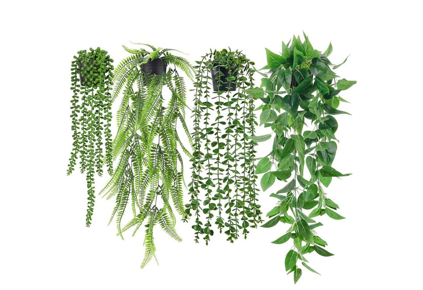 SURFOU 4er Set Künstliche Hängepflanzen Grün Eukalyptus Efeutute - Bild 2
