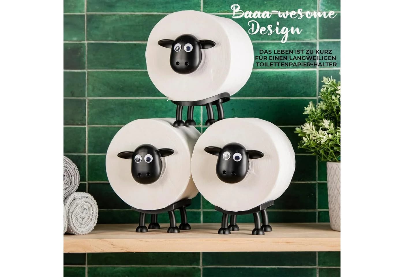 AIMAX Toilettenpapierhalter 3er Set Schwarz Schaf-Motiv Freistehend - Bild 5
