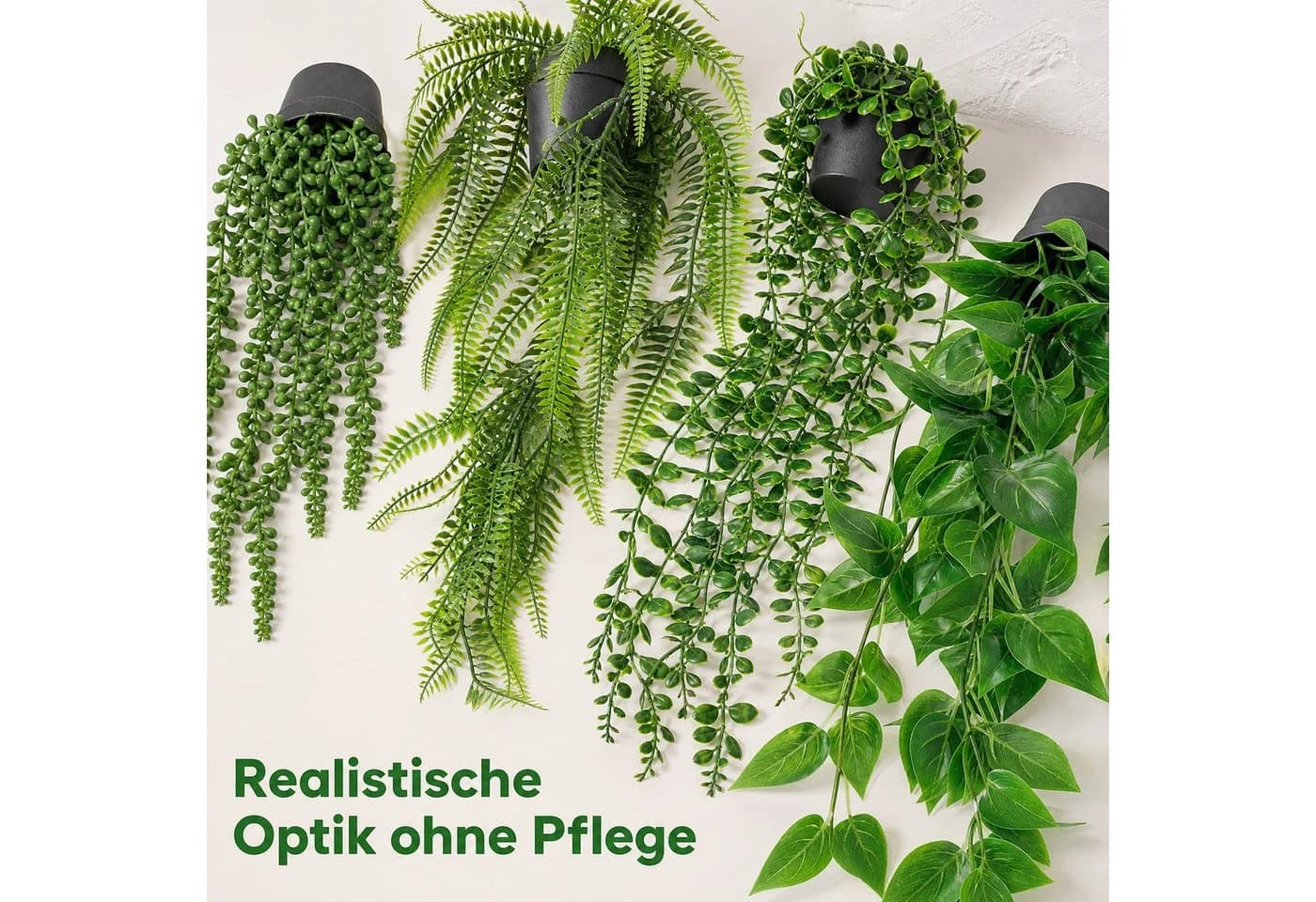 AIMAX 4er Set Künstliche Hängepflanzen Grün Eukalyptus Efeutute