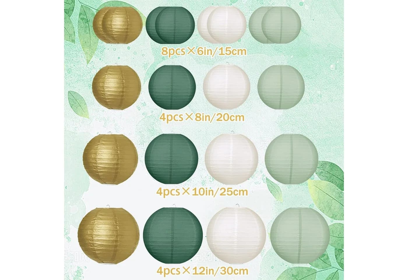 AIMAX 20er-Set Papierlaternen Grün Gold Creme Vintage Lampions