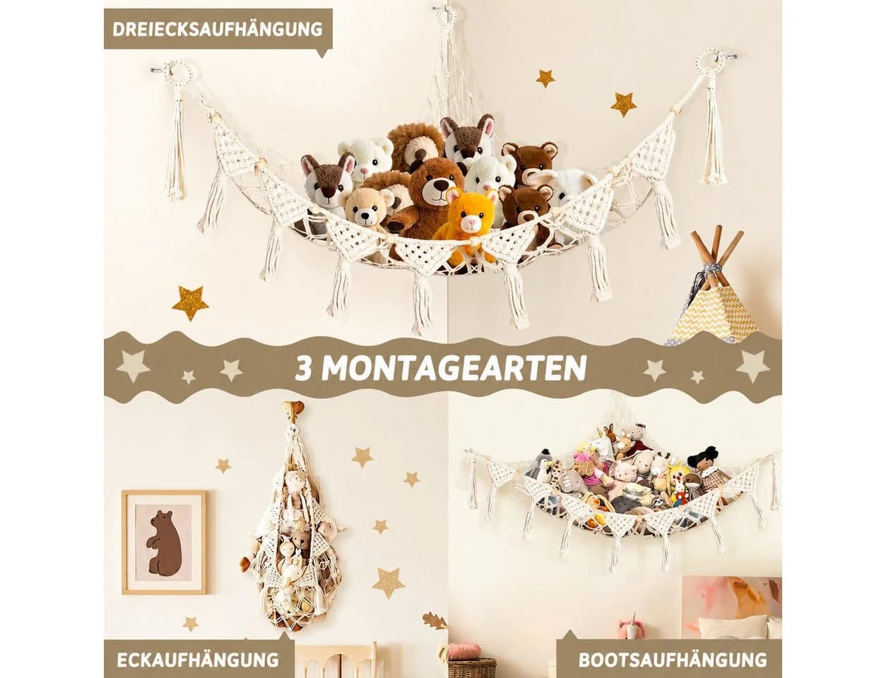 AIMAX Spielzeug-Hängematte aus Baumwolle Weiß Boho - Bild 4
