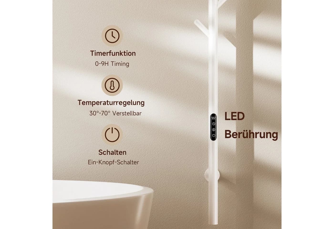 Oihpaw Elektrischer Badheizkörper 1530 x 32 mm Handtuchtrockner Weiß - Bild 3