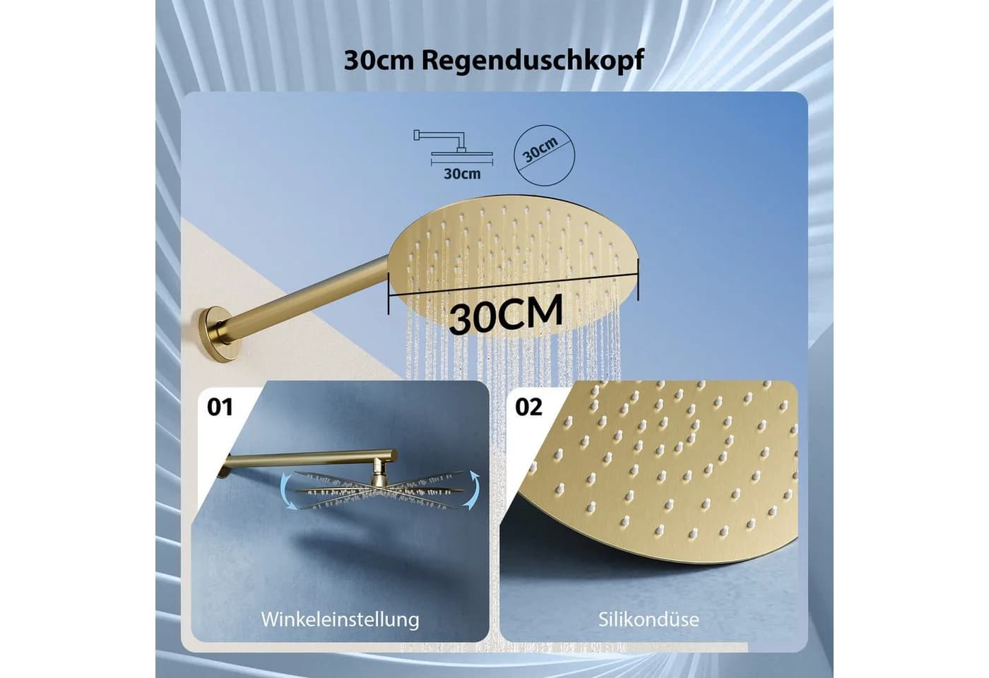 Oihpaw Duschsystem Unterputz mit Regendusche & Brause Gold 30x30 cm - Bild 4