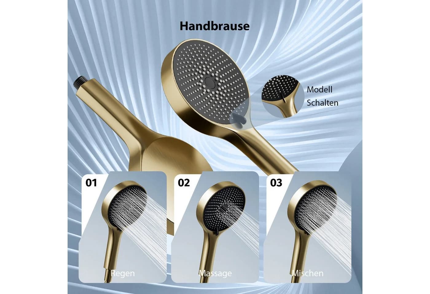 Oihpaw Duschsystem Unterputz mit Regendusche & Brause Gold 30x30 cm - Bild 5
