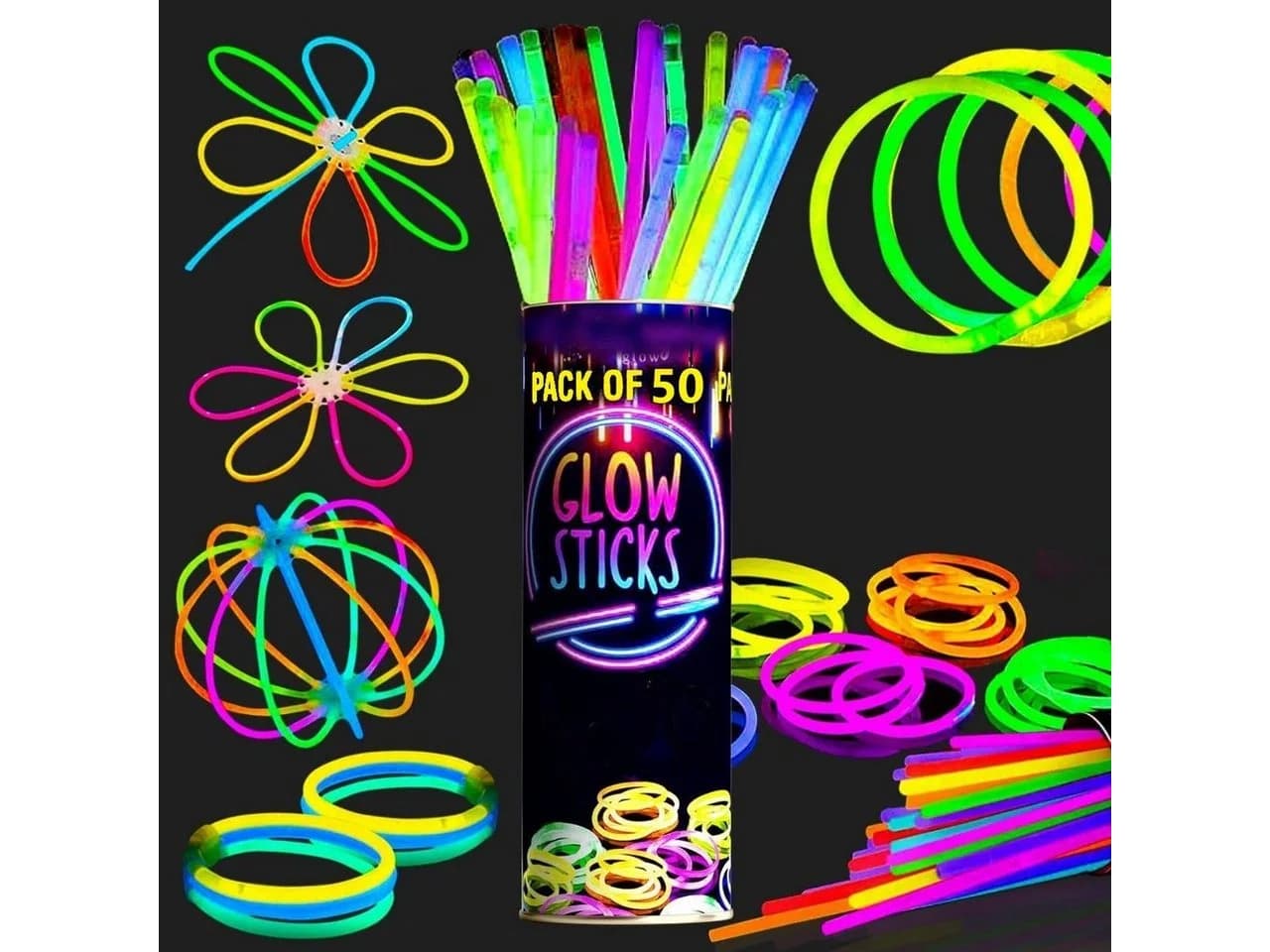 Montegoni Knicklicht-Set 50 Stk. Mehrfarbige Glow Sticks - Bild 2