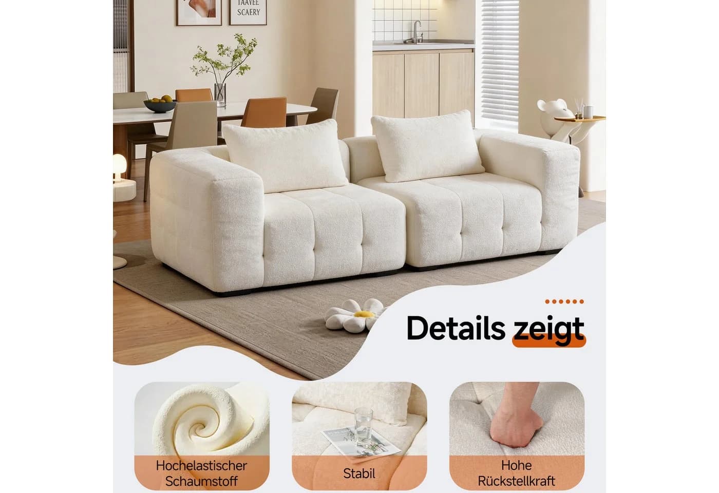 HomeMiYN Ecksofa 210cm L-Form 2-3 Sitzer Modular mit Schlaffunktion - Bild 4