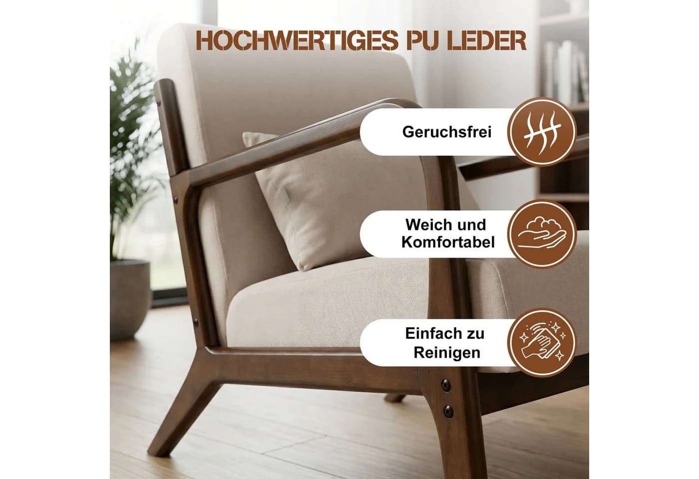 HomeMiYN Ohrensessel Relaxsessel Braun Vliesstoff Holzrahmen - Bild 4