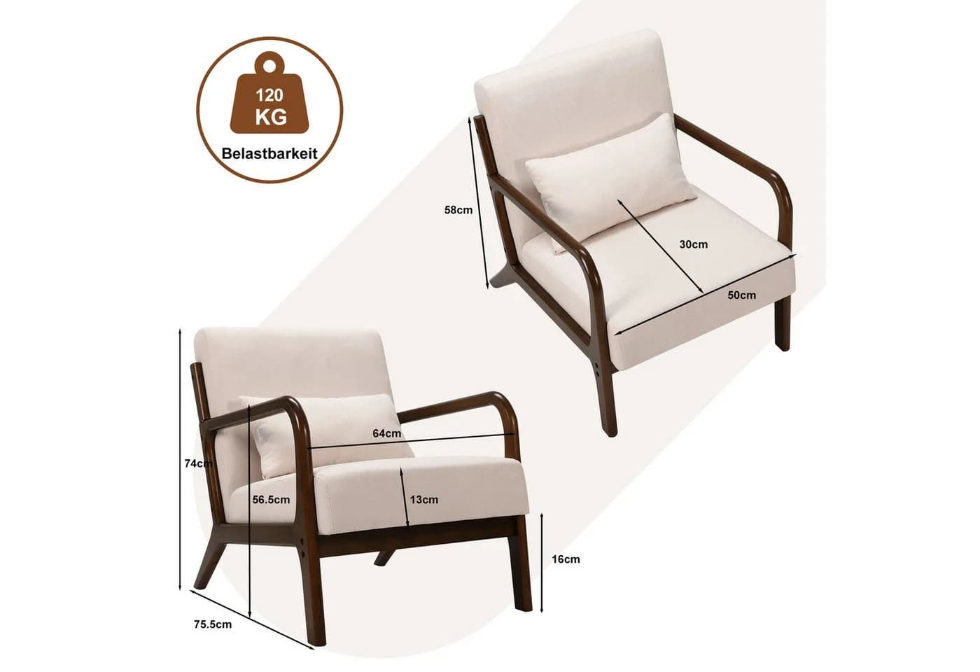 HomeMiYN Ohrensessel Relaxsessel Braun Vliesstoff Holzrahmen - Bild 5