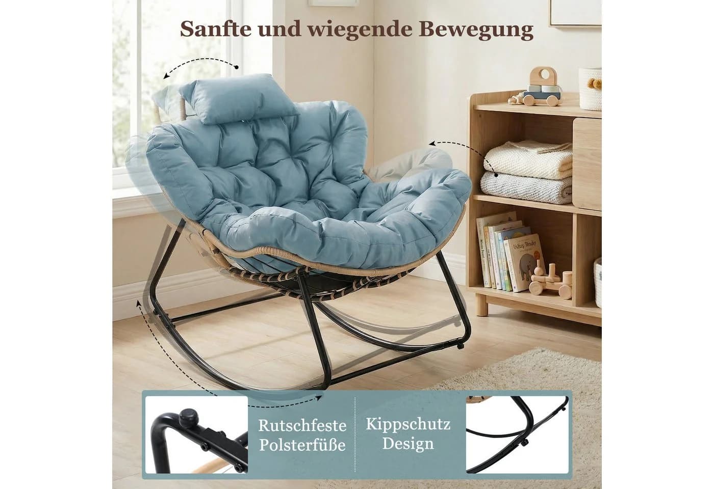 HomeMiYN Schaukelsessel Gepolstert Relaxstuhl Stahlrahmen PVC-Rattan - Bild 4