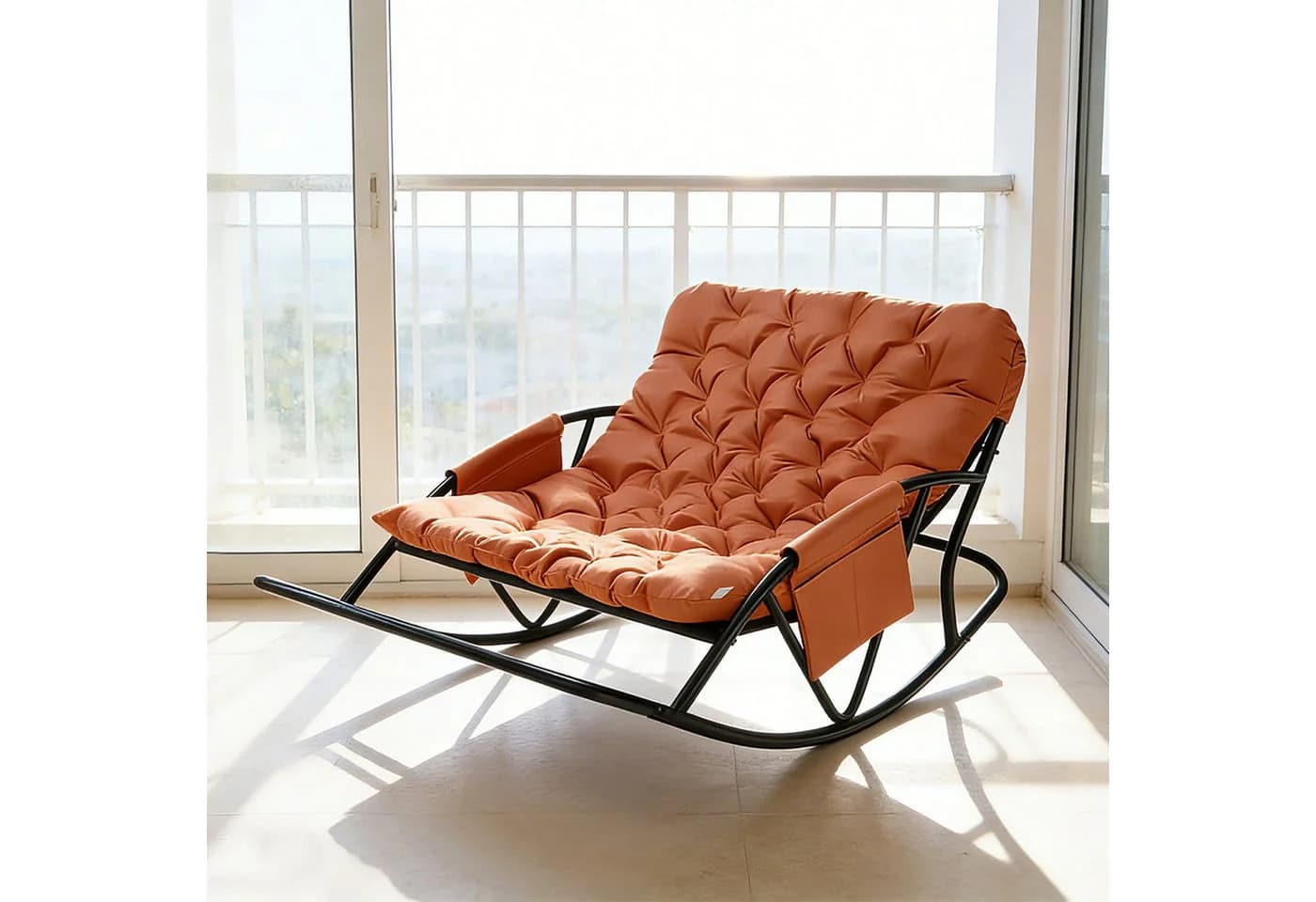 HomeMiYN Doppelschaukelstuhl Metall Orange Relaxstuhl - Bild 2
