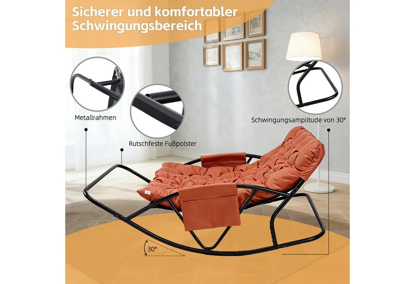 HomeMiYN Doppelschaukelstuhl Metall Orange Relaxstuhl - Bild 3
