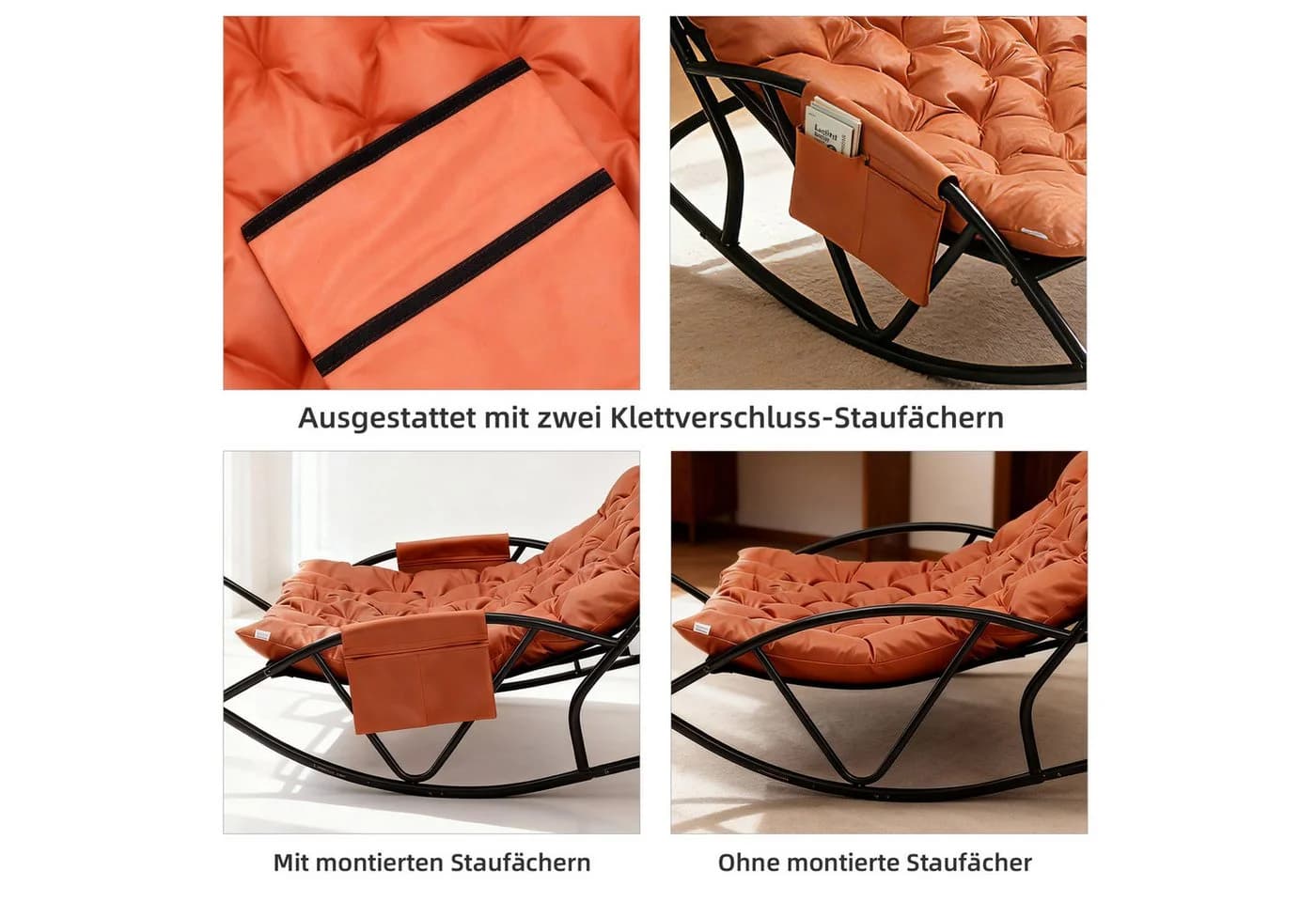 HomeMiYN Doppelschaukelstuhl Metall Orange Relaxstuhl - Bild 4