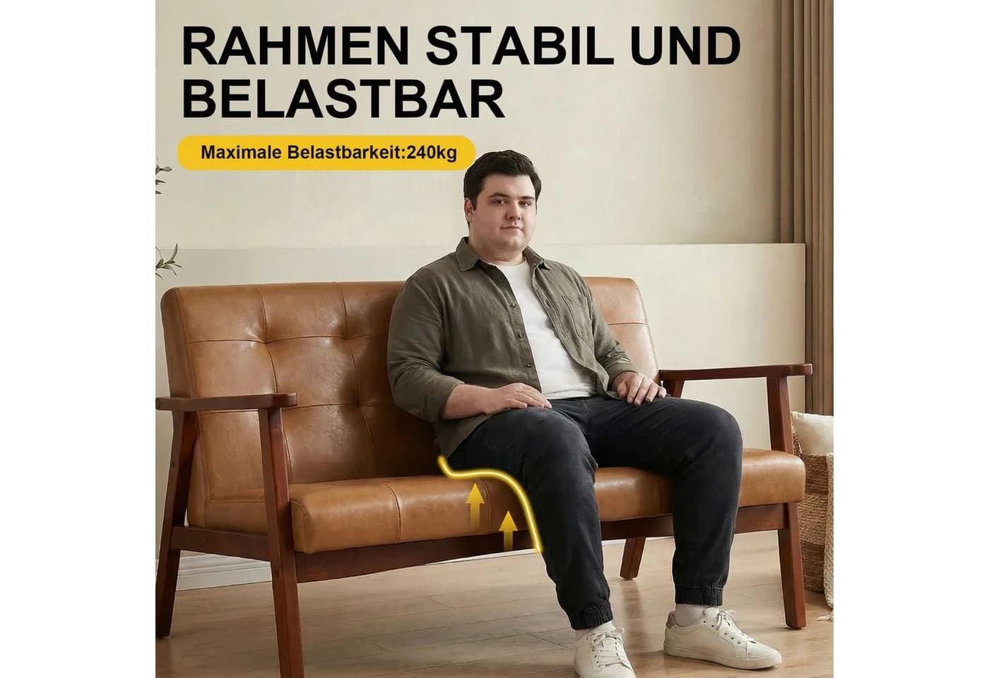 HomeMiYN Ohrensessel 2-Sitzer PU-Leder Karamell - Bild 5